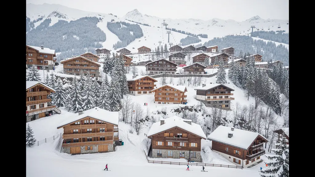 Vista panorámica de los pueblos de Courchevel a diferentes altitudes en los Alpes franceses
